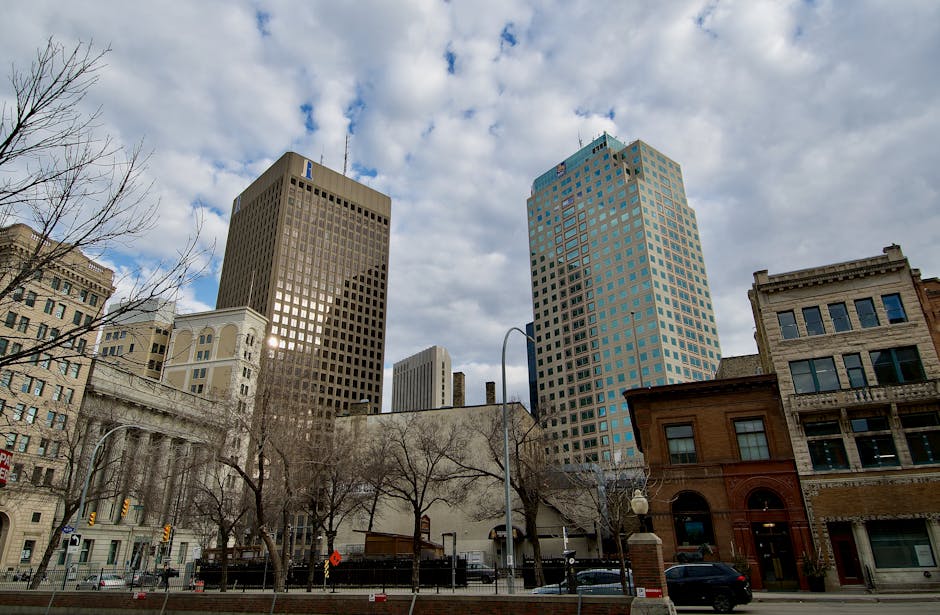 Scenic view of downtown Winnipeg skyline in Manitoba, Canada