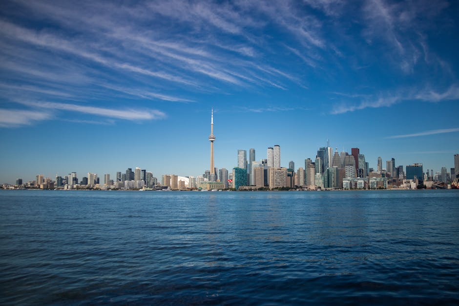 Toronto city skyline with CN Tower and waterfront in Ontario, Canada