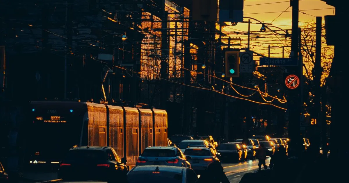Toronto street at sunset on Spadina - borrow money online Toronto any time of day